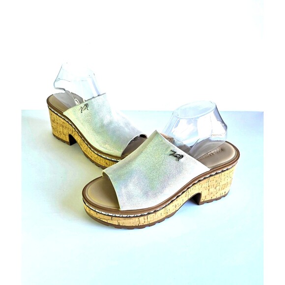 KARL LAGERFELD Paris Clarina Sandals Iridescent Leather 10 Platform Chunky Heels - Picture 1 of 12